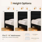 GRUSIGN King Size Platform Bed Frame with Velvet Headboard, Adjustable Height Wooden Slats Support, Upholstered Mattress Foundation, Fits Mattress or Mattress with Box Spring, Easy Assembly, Black