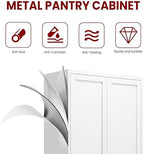 AQY Metal Pantry Cabinet, 72" White Kitchen Storage Cabinet with Doors