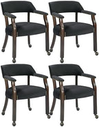 LEEMTORIG Set of 4 Large Dining Chairs with Casters and Arms, Rolling Dining Chairs with Wheels for Elderly, Ergonomic Boss Caption's Chair, 26"Dx25.2"W, Espresso Wood Legs & Black Velvet XXY-HT22-BK