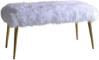 Acme Bagley II Bench, White Faux Fur & Gold