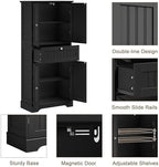 ChooChoo 51" H Bathroom Floor Cabinet with Drawers and Adjustable Shelves | Bathroom Storage Cabinet, Freestanding Kitchen Pantry Cupboard with 4 Doors for Living Room, Black