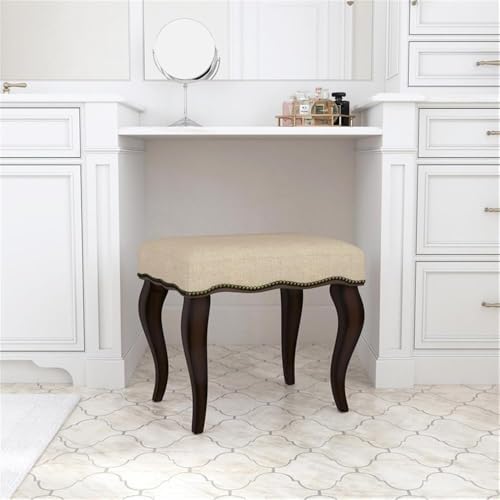 Hillsdale Hamilton Wood and Upholstered Backless Vanity Stool for Makeup Room and Bathroom, Burnished Oak