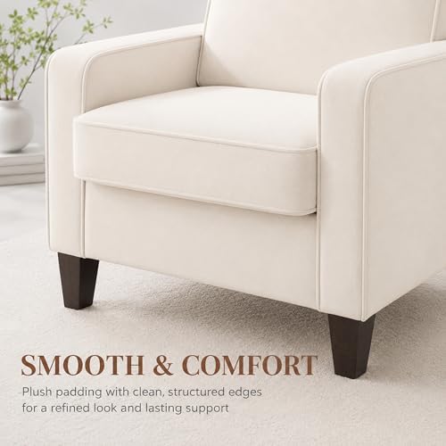 Comfy Accent Chair for Living Room, Modern Reading Chair for Bedroom, Beige | Upholstered Arm chair, Single Sofa Chair for Office and Waiting Room, Mid Century Modern Style, Sturdy Legs, Soft Seat