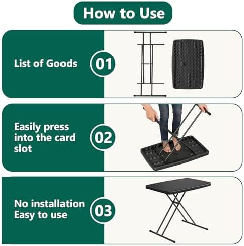 30 Inch Folding Table, Adjustable Height TV Tray for Small Spaces, Heavy Duty Foldable Utility Table for Laptop, Dining, Camping, No Assembly, 200 lbs Capacity, Black Granite