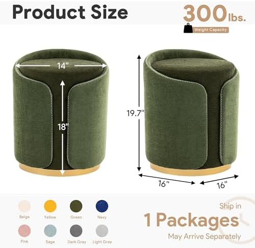 Swivel Vanity Stool with Gold Base Comfy Vanity Chair Modern Round Stool for Makeup Vanity Ottoman Foot Rest for Bedroom livingroom (Green)