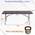 FDW | 6FT Folding Table | Black | Portable Plastic Table | with Carry Handle | Waterproof & Foldable Table Design | Steel Frame with Lock | for Events, Camping, Indoor & Outdoor Use