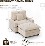 Oversized Accent Chair with Ottoman, 41" Comfy Cloud Single Seat Sofa | Comfy Corduroy Armchair with Throw Pillow & Side Pockets, Modern Reading Chair for Living Room, Bedroom, Apartment