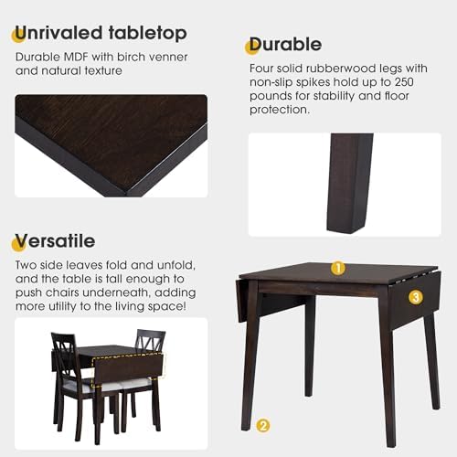 LUMISOL Farmhouse Extendable Kitchen Table Set with Drop Leaf and 2 Chairs, Espresso