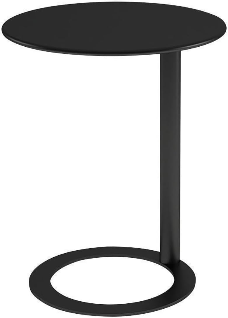 Round Side Table C-Shaped Side Table Sofa Side Table Round Coffee Table Bedside Table with Metal Frame Couch Table Bedside Laptop Office for Bedrooms with Small Spaces(48 * 56cm Black Matte)