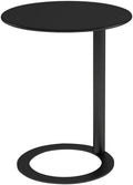 Round Side Table C-Shaped Side Table Sofa Side Table Round Coffee Table Bedside Table with Metal Frame Couch Table Bedside Laptop Office for Bedrooms with Small Spaces(48 * 56cm Black Matte)