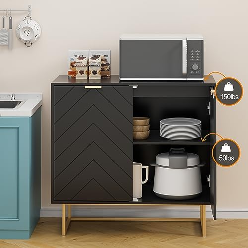 Modern Sideboard Buffet with Storage, Set of 2 Modular Cabinets, Black