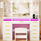 Large Makeup Vanity with Mirror and Lights, 11-Drawer RGB Vanity