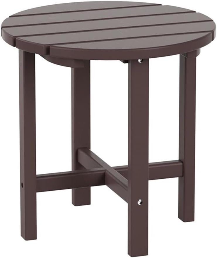 Costaelm Round Outdoor Side Tables, Adirondack Patio Tables for Outside, HDPE Patio End Table Weather Resistant, Balcony Table for Pool, Seaside, Backyard, Porch, Indoor Companion, Dark Brown