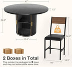 Pamapic Dining Table Set for 6, 47" Round Dining Table with Chairs, Storage Shelf, Space-Saving Tambour Design, Gold Handles, Wood Grain, Kitchen Table and Chairs for Dining Room & Living Room, Black