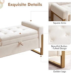 67" Storage Bench for Bedroom, End of Bed Bench King Size, Cream | Double Lids Storage Ottoman Bench with Golden Legs, Upholstered Velvet Bench for Foot of Bed Window Living Room Entryway