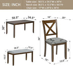 Harper & Bright Designs 6-Piece Dining Table Set with 4 Chairs and Bench, Modern Wood Kitchen Table Set for Dining Room, Breakfast Nook or Small Spaces, Walnut