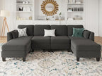 Modular Sectional Sofa 6 Seaters Modular Sleeper Sofa Couch | Comfy Sectionals Couches Bed, Convertible Sofas with Ottomans, Sectional Couches for Living Room, Dark Gray