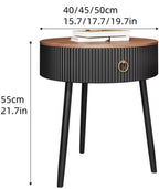 Modern Round End Table with Drawer Wood Double Storage Nightstand Side Table for Living Room Multi Scenario Use(Black,50cm)