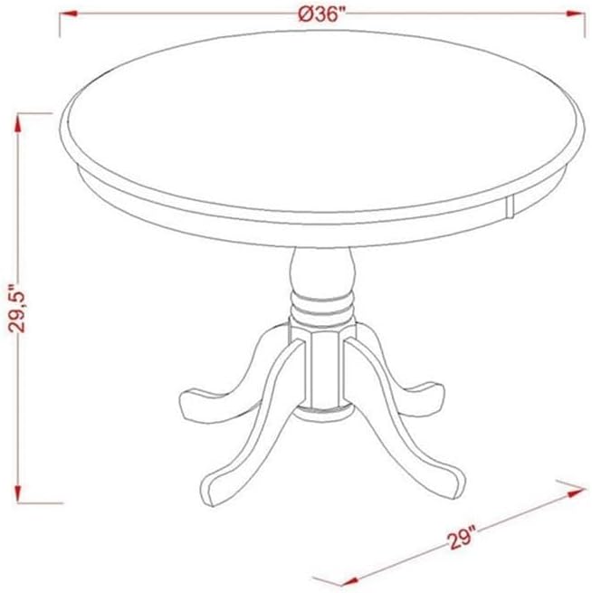 East West Furniture AST-LWH-TP Antique Modern Kitchen Table - a Round Dining Table Top with Pedestal Base, 36x36 Inch, Multi-Color