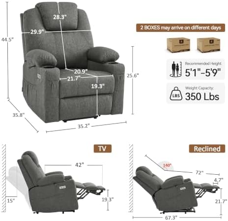 MCombo Power Lift Recliner Chair for Elderly 7040(Grey, Medium) | Heat and Massage, Breathable Fabric, USB& Type C Charging Port, FSC Certified