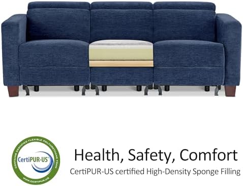 MCombo 85.4'' Zero Wall Hugger Power Recliner Sofa, HL198M3 (Navy Blue) | 3-Seater, Power Headrest, USB A & C Charge Ports, Solid Wood Legs, Small Spaces, Living Room, Chenille Fabric
