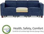 MCombo 85.4'' Zero Wall Hugger Power Recliner Sofa, HL198M3 (Navy Blue) | 3-Seater, Power Headrest, USB A & C Charge Ports, Solid Wood Legs, Small Spaces, Living Room, Chenille Fabric