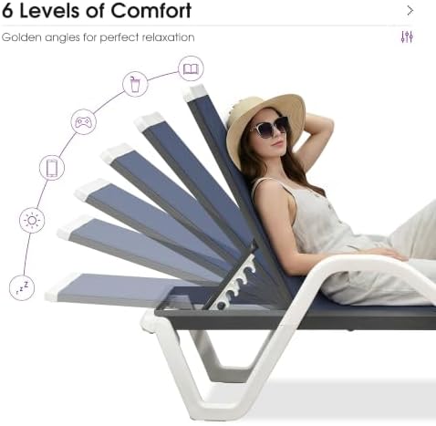 PURPLE LEAF Lounge Chair Outdoor Set of 2 w/Armrest & 1 Table, Navy Blue | Sleek, modern curves add a resort-style aesthetic that instantly upgrades the overall look of your backyard oasis