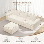 Vesgantti 114" L Shaped Couch, Deep Seat Sectional Sofa, Beige | Oversized 3 Seater Modular Couch with Ottoman, Cloud Sofa for Living Room, No Assembly Required, Free Combination, Chenille