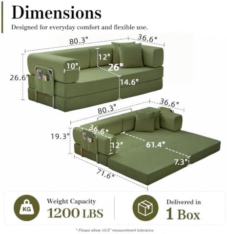 GEARIVY Folding Sofa Bed Convertable Corduroy Couch King Size Floor Sleeper 4-in-1 DIY Combination Modular Sofa Fold Out Futon Lounge Comfy Foldable Lazy cama for Living Room