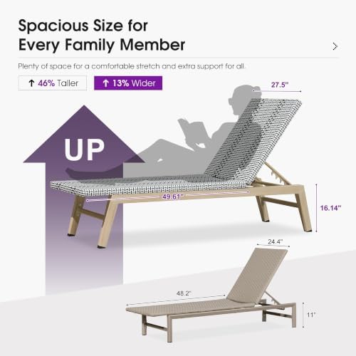 PURPLE LEAF Oversize Outdoor Chaise Lounge Set of 2 Champagne Frame, White | 3-Year Color Retention PE Rattan, 2.4" Thickened Aluminum Frame, 16.14" Knee-Friendly Height, French-Inspired Style