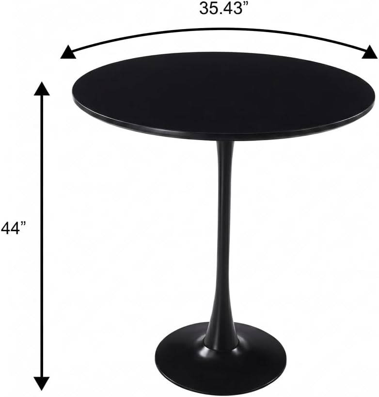 LeisureMod Bristol Collection 35" Round Bar Height Table, Modern MDF Top Pub with Black Pedestal Base, Bistro Cocktail Table for Kitchen, Dining Room, Cafe, Restaurant & Home Bar, Black