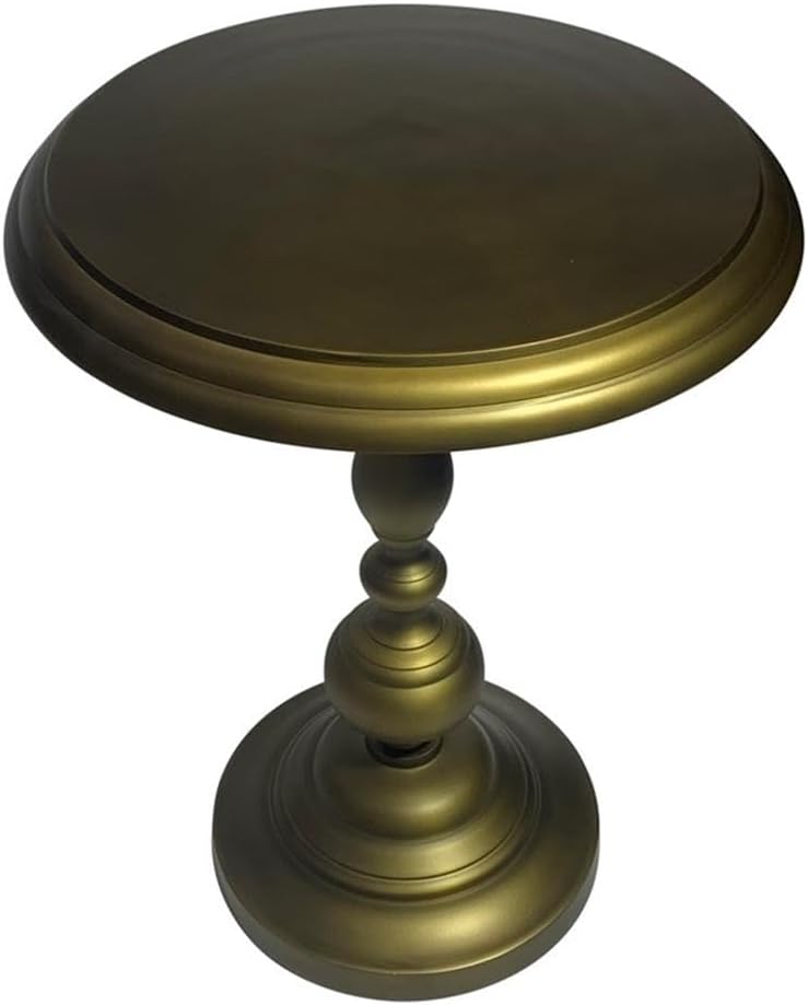 Carolina Chair & Table Pearson Round Accent Table - Elegant Aluminium Frame and Top, Hand Forged Pedestal Base Bedside Furniture - Contemporary Side Table for Dining, Working (Antique Brass)