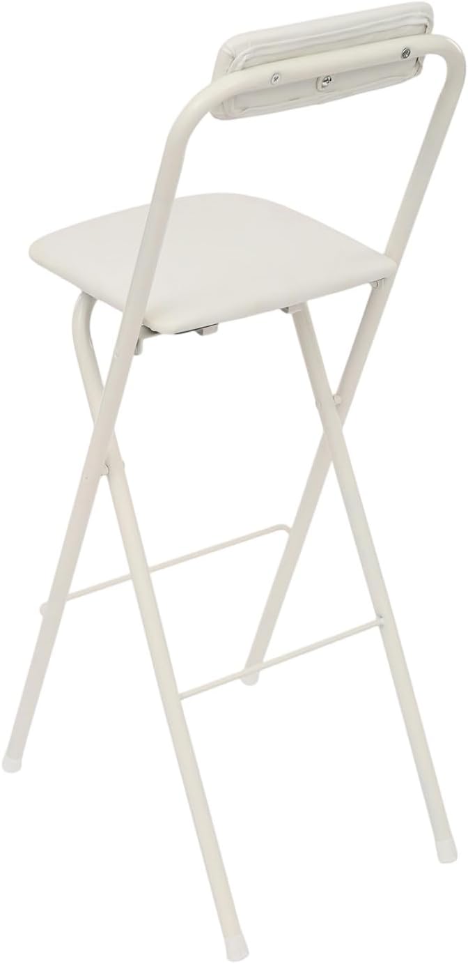 29.5" Bar Height Folding Stools Set of 2, Heavy Duty 275lb Capacity Foldable Bar Chairs with Backrest and PU Leather Padded Seat, Space Saving Portable High Stools for Home Bar Party & Kitchen (White)