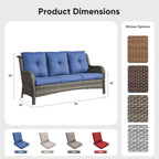 Belord Patio Sofa Luxury PE Wicker 3-Seater Outdoor Couch, Modern All-Weather High Back Deep Seat Woven Furniture Set for Porch, Deck, Balcony, Backyard - Grey/Blue