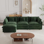 mikibama Modular Sectional Sofa, 111.5 Inch L Shaped Couch Set for Living Room, 3-Seater Comfy Cloud Couches with Movable Ottoman, DIY Combination, Chenille, Evergreen