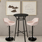 Glitzhome Bar Table and Chairs Set, Round Black Steel Pub Table with Soild Elm Wood Top and Bar Height Adjustable Swivel PU Leather Bar Stool for Breakfast Nook Living Room Small Space Restaurant