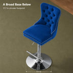 Blue Modern Swivel Bar Stools Set of 2, Velvet Counter Height Bar Stools for Kitchen Island, Adjustable Bar Chairs Barstools, Tufted Back, Silver Base, Sillas para Barra de Cocina (Blue, 2 Pcs)