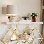 3-Tier Industrial Entryway Table with Diamond-Shaped Metal Frame, Open Shelf Console Sofa Table for Living Room, Hallway, Foyer Storage Accent Table with Adjustable Feet, Rustic Wood Top (White)
