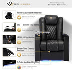 Weilianda Home Theater Seating, Top Grain Leather Movie Theater Chair | Black Row of 1, Zero Gravity, Power Headrest, Tray Table, Electric Reclining Seat for Media Room