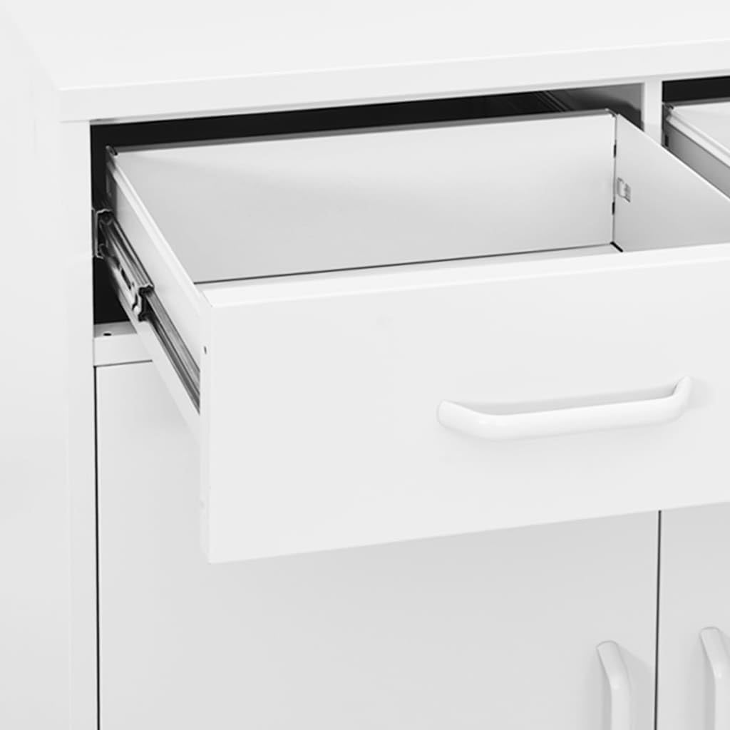White Steel Cabinet 31.5x13.8x40 in, 2-Door Pantry w/ 2 Drawers, Adjustable Shelf, 220 lb Load for Bath/Kitchen/Garage