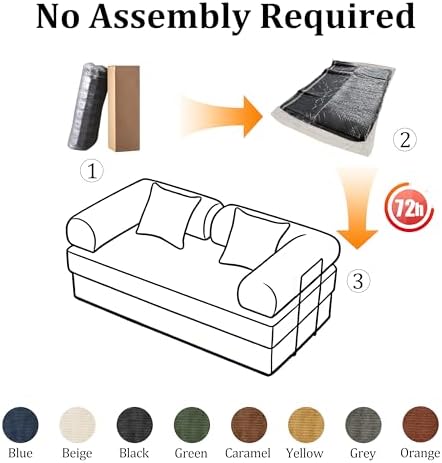 59'' Convertible Compressed Corduroy Folding Cloud Sofa Bed, Modern Pull Out Loveseat Sleeper in a Box, 4 in 1 Floor Mattress Futon Fluffy Couch, No Assembly Needed, Beige, 2 Pillows, Full