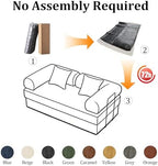 59'' Convertible Compressed Corduroy Folding Cloud Sofa Bed, Modern Pull Out Loveseat Sleeper in a Box, 4 in 1 Floor Mattress Futon Fluffy Couch, No Assembly Needed, Beige, 2 Pillows, Full