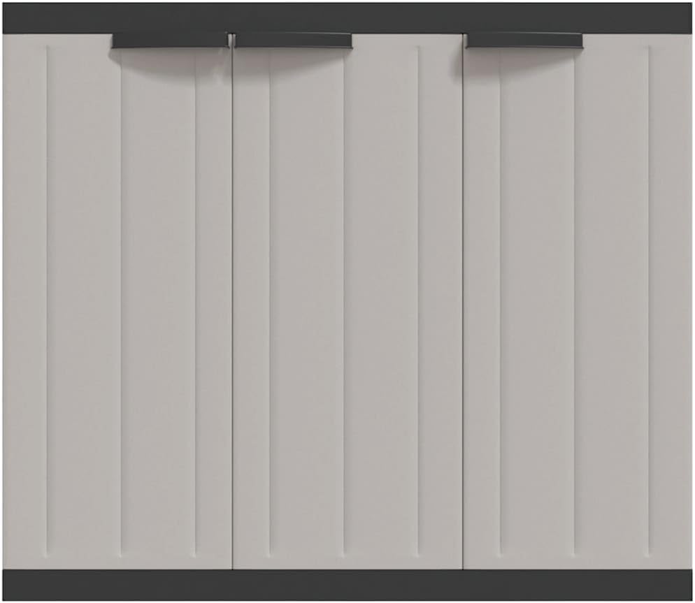 Locking Outdoor Storage Cabinet with Shelves Adjustable Shelf Modern Outdoor Storage Cabinet for Balcony Gray Black Polypropylene Medium