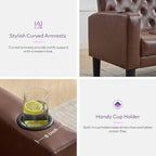 62'' Leather Loveseat Sofa Set with Chairs, 3-Piece Living Room Furniture | Leather Sofa and Chair Set, Loveseat Couch with 2 USB Ports and Cupholders, Comfy Furniture for Apartment Office, Brown