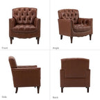 HULALA HOME Mid Century Modern Genuine Leather Accent Chair Set of 2, Brown | Button Tufted Leather Armchair, Upholstered Club Chair with Nailhead Trim, Solid Wood Legs, for Living Room Bedroom
