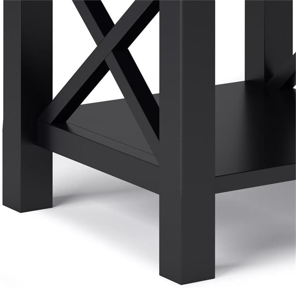 Pemberly Row Solid Wood End Table with Storage, Black Finish, 20.5" W x 20.5" D x 20" H, One Drawer and Shelf, Square Contemporary Design, Living Room or Bedroom Side Table