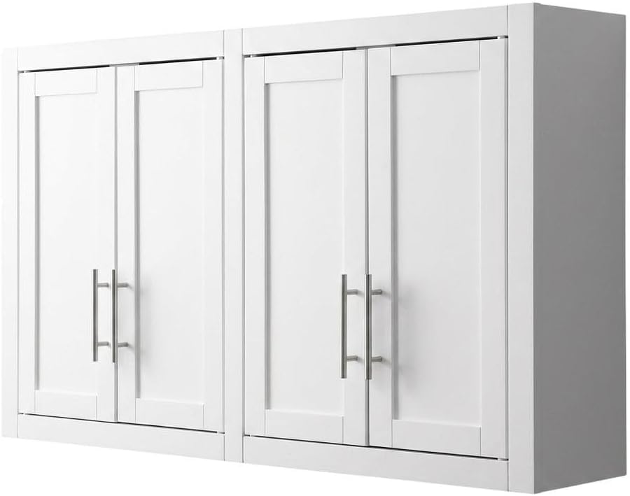 Furnifact White 2-Piece Wall Kitchen Cabinet Set, MDF Birch Veneer, Floating Mounted Kitchen Storage, Pantry Wall Organizer