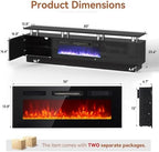 80" Fireplace TV Stand, 2-Tier LED Entertainment Center with 36" Fireplace, Fits TVs up to 90", Modern High Gloss TV Console with LED Lights & Storage Cabinets for Living Room, Black + Black