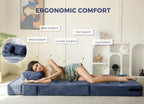 MAXYOYO Convertible Sofa Bed, Fold Out Sofa Couch with Pillow for Adults | Loveseat Sofa 4 in 1 Tufted Folding Couch Bed Foam Floor Couch, Lazy Chair for Living Room Bedroom Guest Room, Dusty Blue