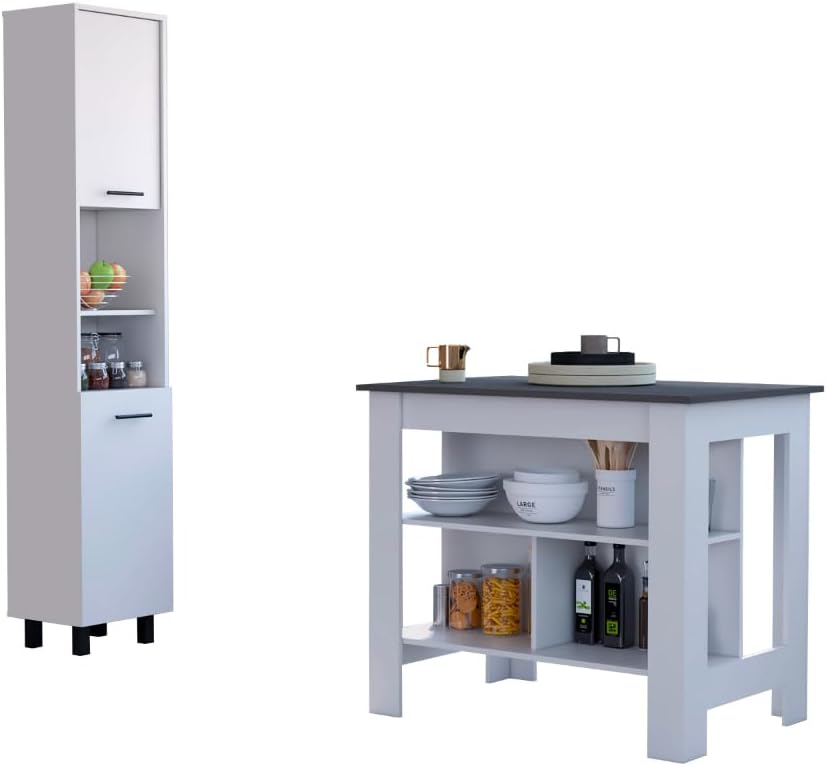 2-Piece Kitchen Set with Island and Pantry Cabinet | Includes 8 shelves and 2 drawers for organized storage